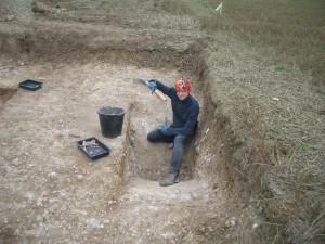 Samuel nearing the bottom of the V-shaped drainage ditch